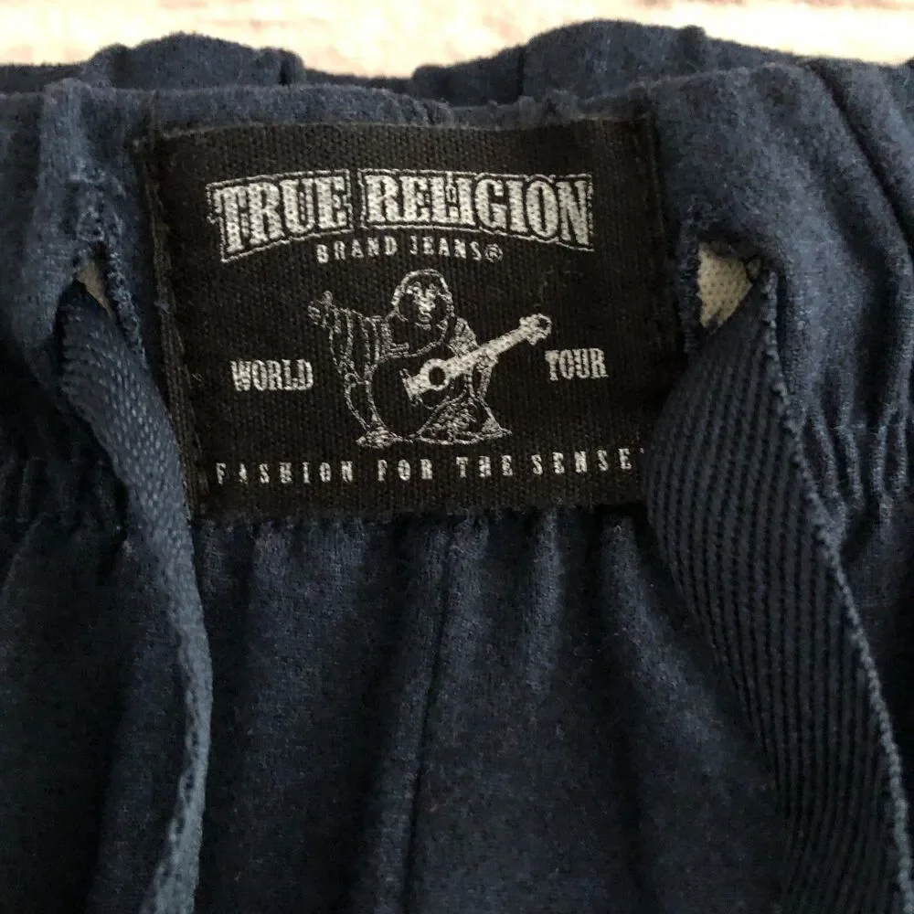 True Religion Loungewear Pants Mens M Blue Drawstring Logo Jogger Sweatpants